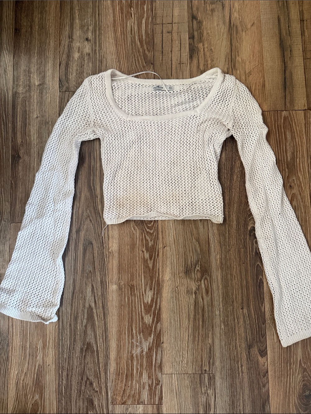 Hollister White Open-Weave Cropped Scoop Neck Top